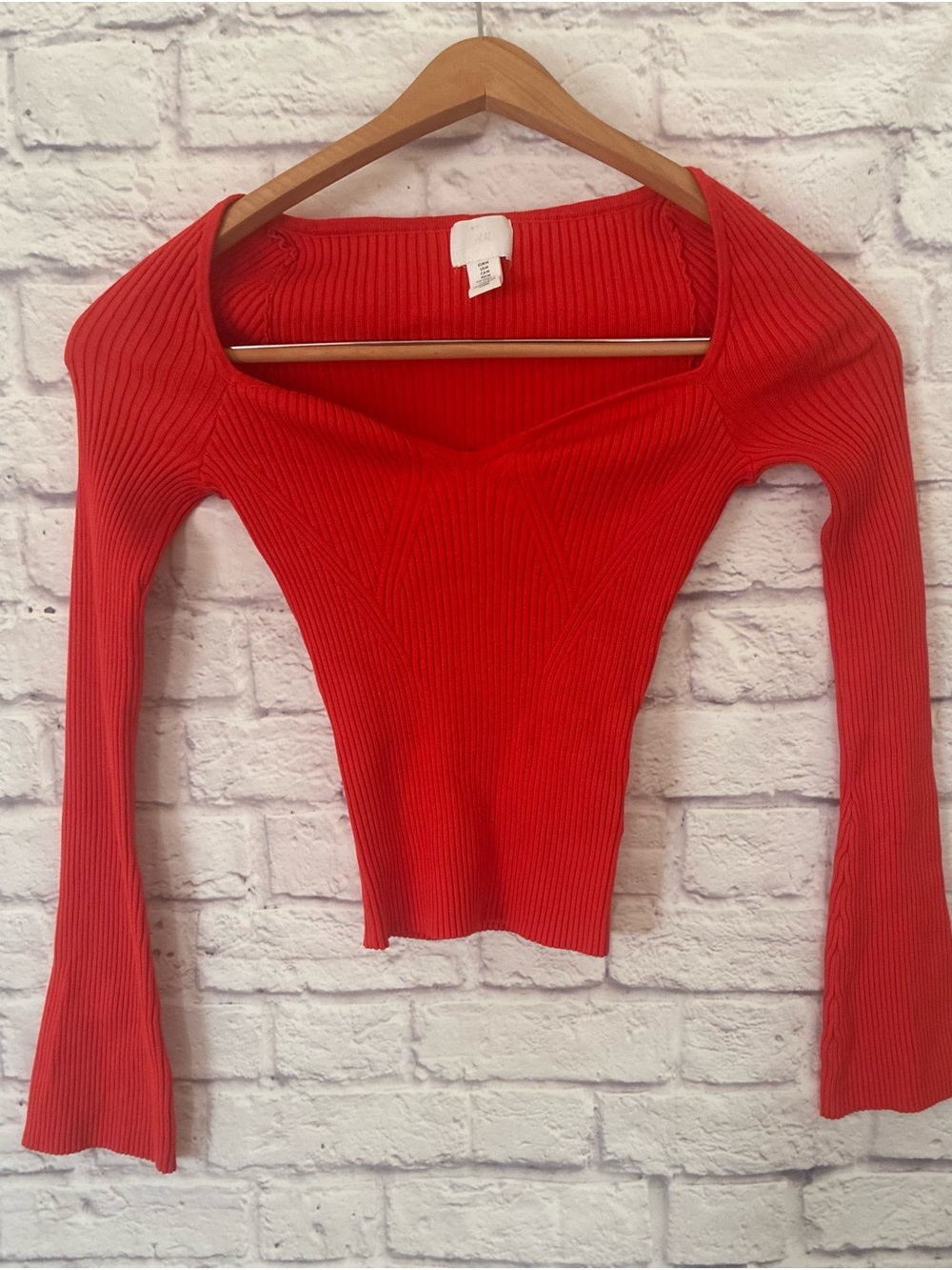 H&M Ribbed Orange Long-Sleeve Knit Top - Medium